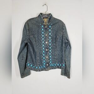 Gordon James Turquoise Embellished Denim Jacket, Size Medium